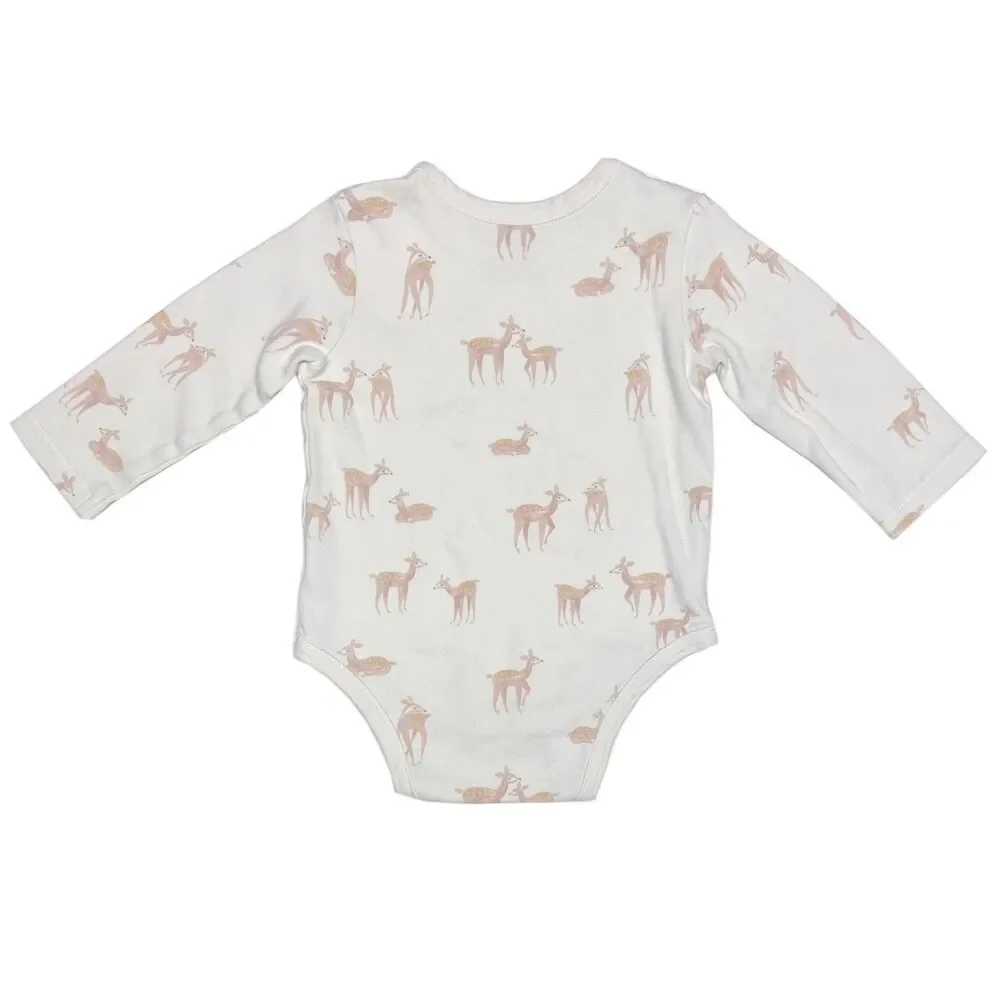 Pehr Baby Organic Cotton Bodysuit Size 6-12 Months Follow Me Deer Long Sleeves